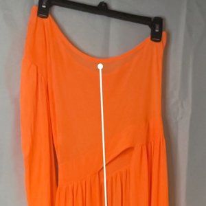 Sheer, Orange, One Sleeve, Open Front, Dress
